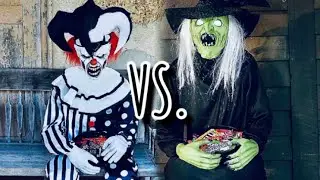 Sitting Scare Clown VS. Sitting Scare Witch | Which Prop is Better?