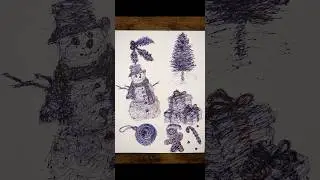 Абстрактный снеговик, нарисованный обеими руками.