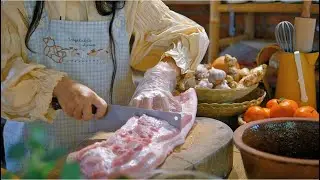 Vlog 2:Sun-dried pork belly stir-fried with vegetables from the garden|ba rọi phơi một nắng x&agrave;o cải