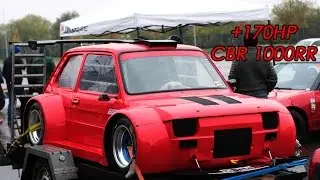 170HP! Fiat 126 MAXI with CBR 1100XX Engine - Action & Sound on track!