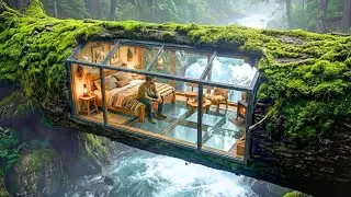 Building a secret room in side a tree trank over a waterfall (ASMR)