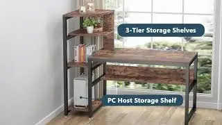 Tribesigns Computer Desk with Shelves and Hutch,Rustic 58 Inch Home Office Desks