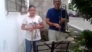 Slide trumpet and trombone. Nights in white sat&iacute;n cover