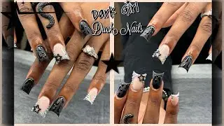Medium length black DUCKIES 🖤 Photo inspired DUCK NAILS TUTORIAL ⭐️