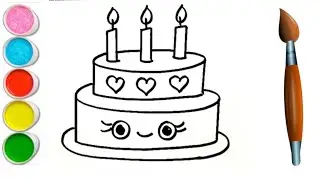 A cute cake drawing step by the for beginner | Cake for kids | Coloring  Painting | Toddlers #cake