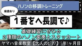 《基礎練習にぜひ♪楽譜あり》ハノン１番をヘ長調に移調＆２つの変奏とスタッカート演奏付き【ヤマハ音楽教室5年1ヵ月目】40歳からの大人ピアノ
