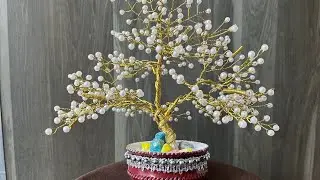 Pearl beads Golden wire Tree /DIY Home decor ideas