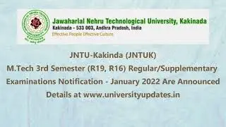 JNTUK M.Tech 3rd Semester Examinations Notification - January 2022