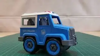 BLUE POLICE CAR ASSEMBLE AND DISASSEMBLE with a small toy screwdriver