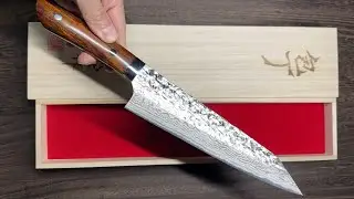 Takeshi Saji SRS13 Mirror Hammered Damascus Kengata-Gyuto Knife 210mm with Desert Ironwood Handle