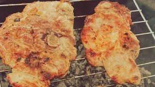 A barbecue with my friends. Grilled pork steak & cold beer. Yummy 😋 