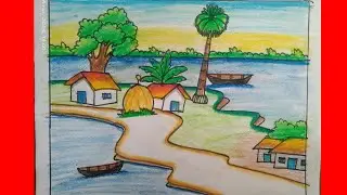 How to draw scenery of village || drawing for kids||  drawing tutorial #scenery @EasyDrawing24 
