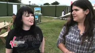 The Magic Numbers' ladies talk backstage at V Festival 2010, Weston Park