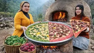 The Biggest Village Pizza Ever 🍕Natural Beet & Spinach Dough with Steak and Chicken