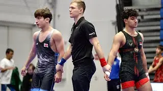U15 Aram Sargsyan (ARM) vs Saba Davitadze (GEO) 75kg. Greco-roman boys youth wrestling tournament.