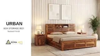 Urban Solid Wood Bed with Box Storage | Modern Bedroom Wooden Bed | Sona Arts