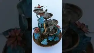 Copper Water Fountain 4 tier mini Waterfall, Water Lily Flowers, Ivy Leaves, and Cattails