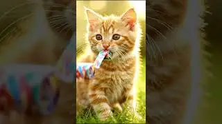 Orange Kitten Blowing a Party Whistle 🎉🐾 #funnycat #cute #kitten #cat #cutecat #catvideo #sunset