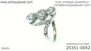 Airy Belle Epoque Diamond Ring, Three Stone Design with Rose Cut Shoulders. (Adin N  25351-0042)