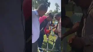 Grass cutting from hand machine at cricket ground for lamki jaycees cup cricket