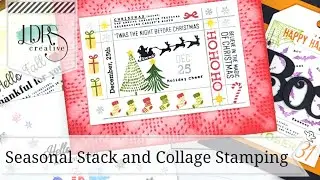 4 cards with Fall, Winter & Holiday Stack and Collage Stamping