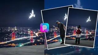 PicsArt tutorial City Dream : boy and bird night sky | RU EDITOR