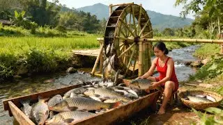Girl who BUILD a water mill catches tons of fish