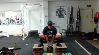 80kg kettlebell sumo deads on blocks for reps.