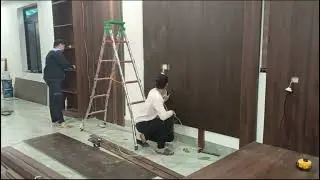 Modern TV Wall Installation Wood Slats & Stone Cladding Process