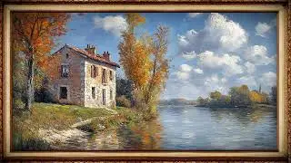 Autumn Riverside Retreat: 4K Timeless Painting with Subtle Animation 🍂✨