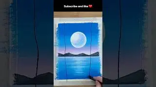 Full Moon Acrylic Painting / Easy Moonlight night Scenery Painting / Oil pastel drawing #shorts