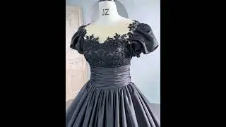 Elegant Black Beading Flower Satin Prom Dresses