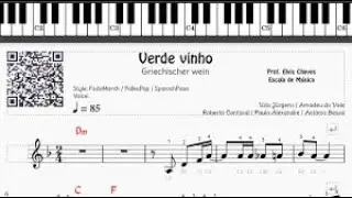 Verde Vinho 2, Vino Griego 2,  Yamaha psrsx900. Partitura Piano Fácil.