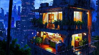 Rainy Night in a Cozy Cyberpunk Apartment 🌧️ | Deep Sleep ASMR Rain & Lofi for Stressed Minds