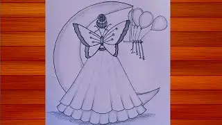 New year 2026 drawing / butterfly wings with girl drawing / moon with girl drawing / @drawwithpinki