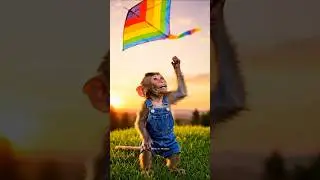 Baby Monkey Flies a Kite for the First Time! So Adorable! 🍃 #monkeysr #cute #babymonkey #monkey