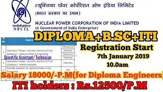NPCIL RECRUITMENT 2019 for Diploma CIVIL/MECHANICAL/ELECTRICAL/ELECTRONICS/CHEMICAL engineers