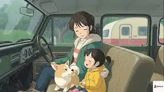 ASMR Camping in Heavy Rain | Cozy Forest Camper Van | Ghibli Style | No Talking