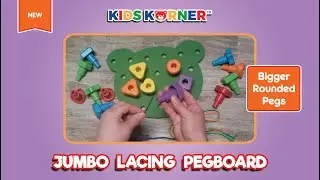 NEW JUMBO LACING PEGBOARD by Kids Korner - Bigger, Rounded Pegs - Lacing, Stacking Toys For Toddlers