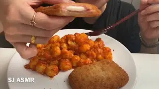 ASMR GNOCCHI (ÑOQUIS) IN TOMATO SAUCE AND DEEP FRIED HAM & CHEESE / EATING SOUNDS MUKBANG NO TALKING