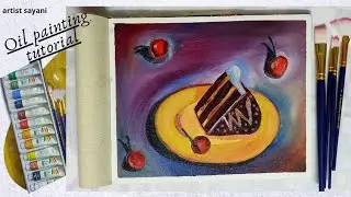 cake using oil paint✨ #oilpaintingtutorial ✨ step by step