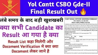 Yol cantt signal Regt CSBO final result Out|Yol Cantt CSBO Gde-II DV Call Out|9 Corps CSBO Joining