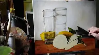 STILL LIFE  GLASS OF WATER AND LEMONS - GABRIEL BARBU