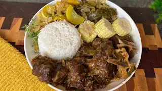 BEST Southern Beef Neck Bones & Gravy, Summer Squash, Cabbage, Corn, Rice | Healthy Soul Food Meal