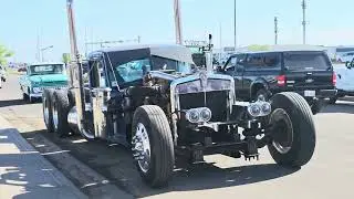 Crazy Slammed Rat Rod Diesel Semi Monster Pulls Up to a Car Meet - Full Video 4K | 60fps