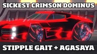 Crimson Dominus in Stipple Gait on Agasaya wheels (Rocket League)