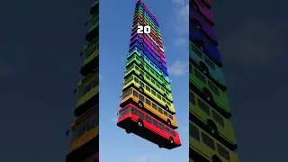 Mixed Rainbow Color Bugatti and Buss Fall Crash #13 - BeamNG.Drive  #beamngdrive #beamngexperiments