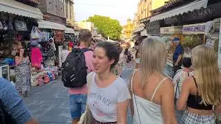 Rhodes medieval city market street walk, Greece 2022