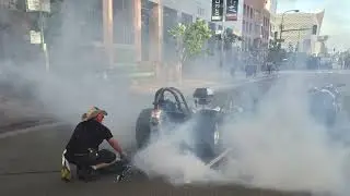 Front Engine Dragster Does Burnouts in Downtown LA.