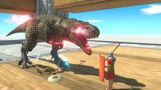 ⚡CYBER RED T-REX DEATH RUN🦖Ragdoll Physics Animal Revolt Battle Simulator